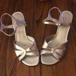 Metallic Open-toe Strap Heels